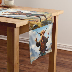 Highland Cow Dancing The Highland Fling, Short Table Runner