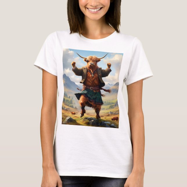 Highland Cow Dancing The Highland Fling, T-Shirt (Front)