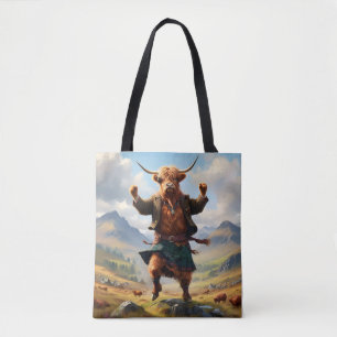 Highland Cow Dancing The Highland Fling, Tote Bag