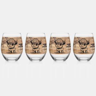 Highland Cow - Drink till the Cows come Home Stemless Wine Glass