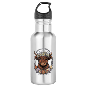 Highland Cow Easter Vintage Floral Egg Art 532 Ml Water Bottle