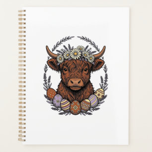 Highland Cow Easter Vintage Floral Egg Art Planner
