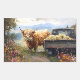 Highland Cow Eating Hay Sticker