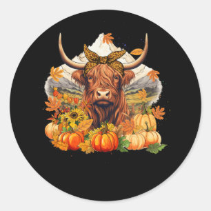 Highland Cow Fall And Leaves Pumpkins Autumn Thank Classic Round Sticker