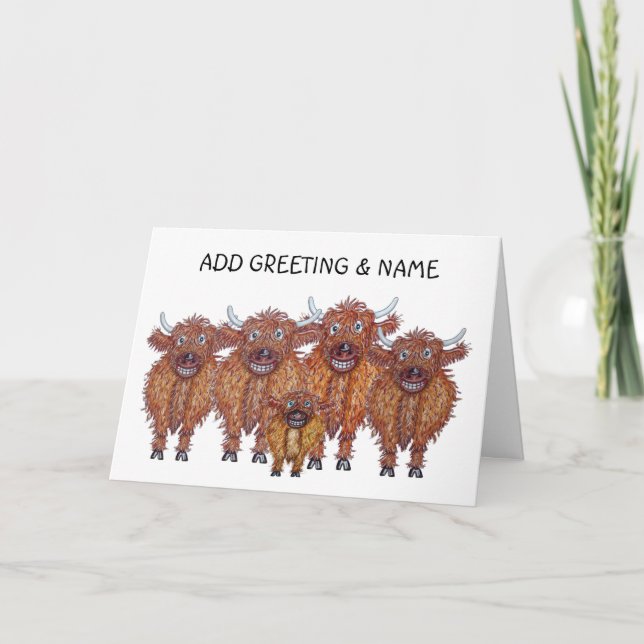 Highland cow family  card (Front)