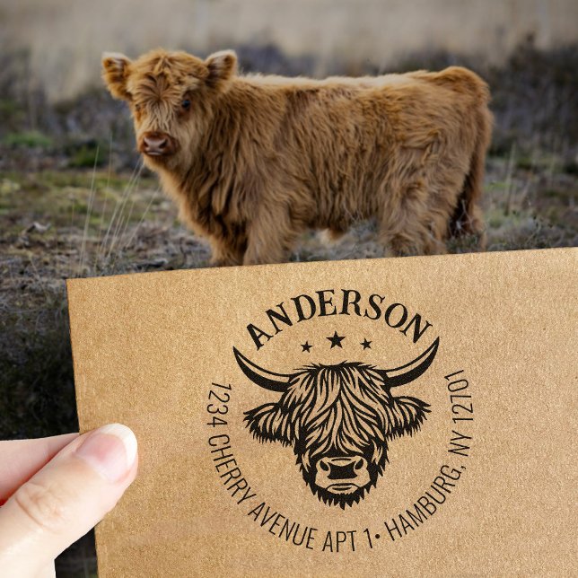 Highland Cow Family Return Address Rubber Stamp (Creator Uploaded)