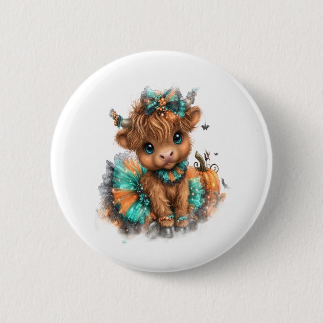 Highland Cow Farm Halloween 2 Inch Round Button (Front)
