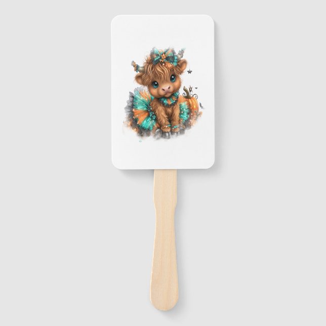 Highland Cow Farm Halloween Hand Fan (Front)