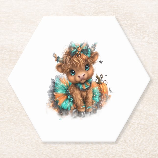 Highland Cow Farm Halloween Paper Coaster (Front)