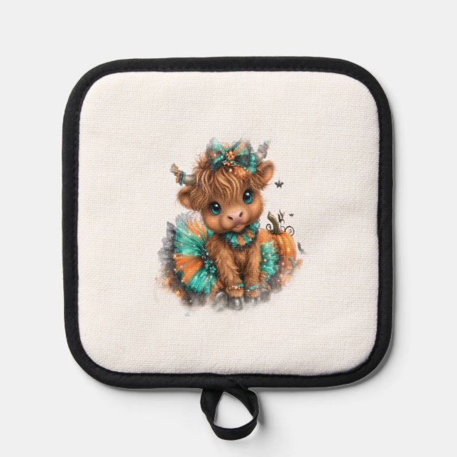 Highland Cow Farm Halloween Pot Holder (Front)