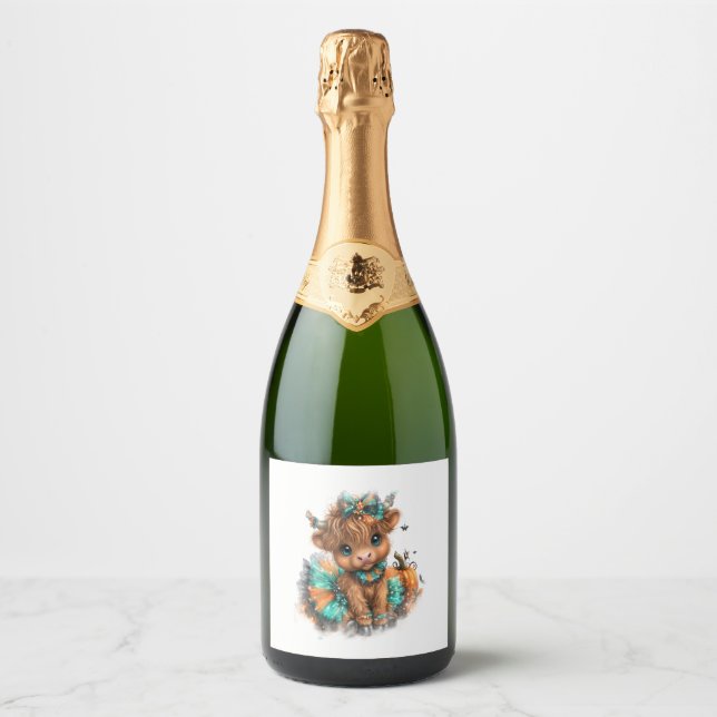 Highland Cow Farm Halloween Sparkling Wine Label (Front)