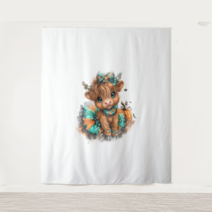 Highland Cow Farm Halloween Tapestry