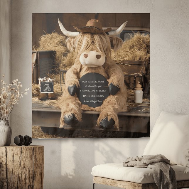 highland cow farm themed pregnancy announcement  tapestry (Creator Uploaded)