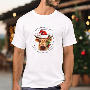 Highland Cow Festive Farm Animal Family Christmas T-Shirt