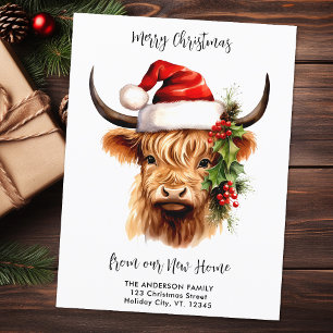 Highland Cow Festive New Home Merry Christmas  Postcard