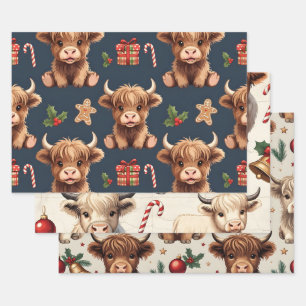 Highland Cow Festive Santa Christmas Wrapping Paper Sheet