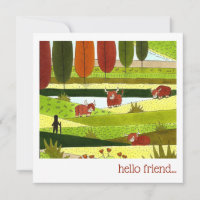 Highland Cow Field Hello Friend