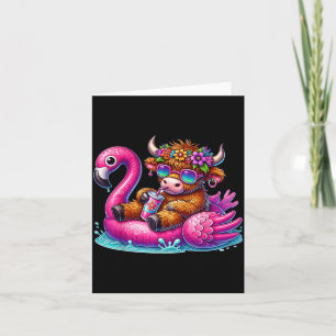 Highland Cow Flamingo ol Float Summer Hawaii Beach Card