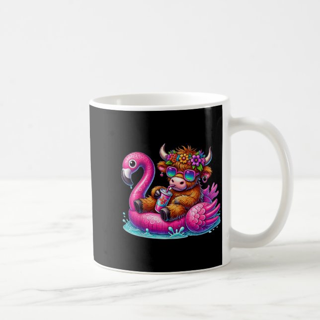 Highland Cow Flamingo ol Float Summer Hawaii Beach Coffee Mug (Right)