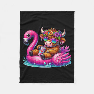 Highland Cow Flamingo ol Float Summer Hawaii Beach Fleece Blanket