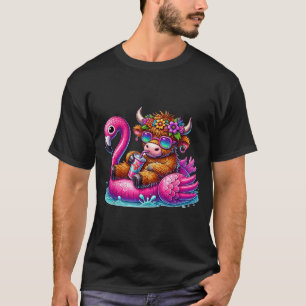 Highland Cow Flamingo ol Float Summer Hawaii Beach T-Shirt
