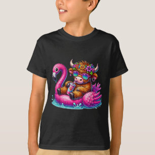 Highland Cow Flamingo ol Float Summer Hawaii Beach T-Shirt