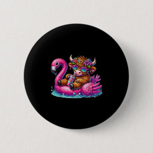Highland Cow Flamingo Pool Float Summer Hawaii Bea 2 Inch Round Button