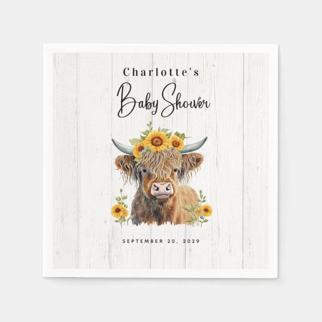 Highland Cow Floral Boho Bridal Shower  Napkin (Front)
