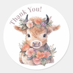 Highland cow floral boho party favour sticker