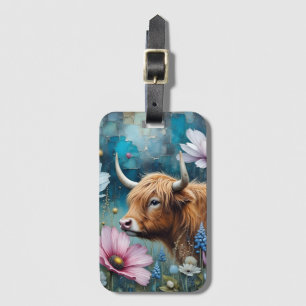 Highland Cow Floral Colorful Cosmos Tapestry II Luggage Tag