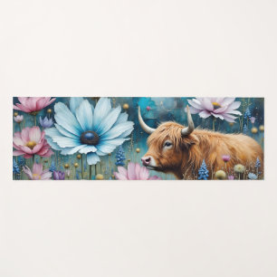 Highland Cow Floral Colorful Cosmos Tapestry II Yoga Mat