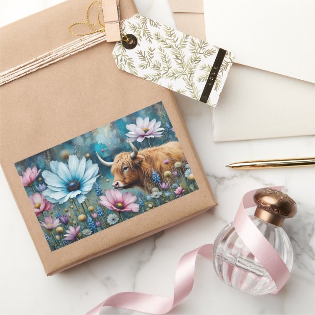 Highland Cow Floral Colourful Cosmos Tapestry II Sticker (Gifting)