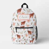 Highland Cow Floral Girl's Backpack