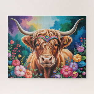Highland Cow Floral Jigsaw Puzzle