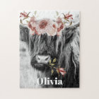 Highland Cow Floral | Western Cowgirl Kids Name
