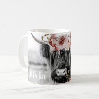 Highland Cow Floral | Western Cowgirl Name Coffee Mug