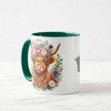 Highland Cow Floral Wreath Scottish Botanical