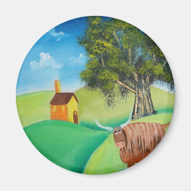 HIGHLAND COW FOLK ART MAGNET (Front)