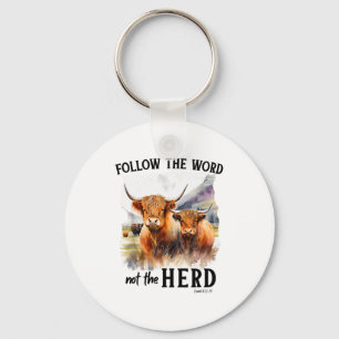 Highland Cow Follow The Word Not The Herd Christia Keychain