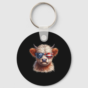 Highland Cow Fourth Of July Independence Day Usa  Keychain