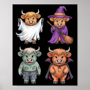 Highland Cow Ghost Witch Zombie Halloween Costume  Poster