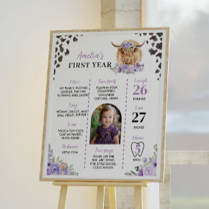 Highland Cow Girl First Birthday Milestone Sign