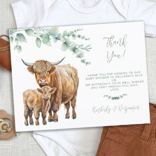 Highland Cow Greenery Baby Shower Thank You Holiday Postcard