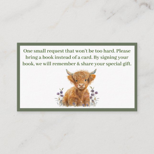 Highland Cow greenery books for baby Enclosure Card (Front)