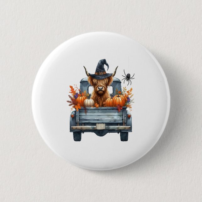Highland Cow Halloween Fall 2 Inch Round Button (Front)