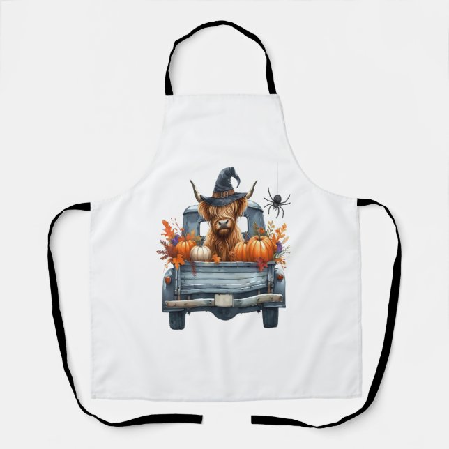 Highland Cow Halloween Fall Apron (Front)