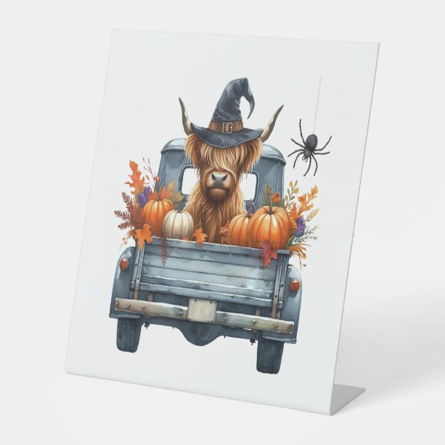 Highland Cow Halloween Fall Pedestal Sign (Front)
