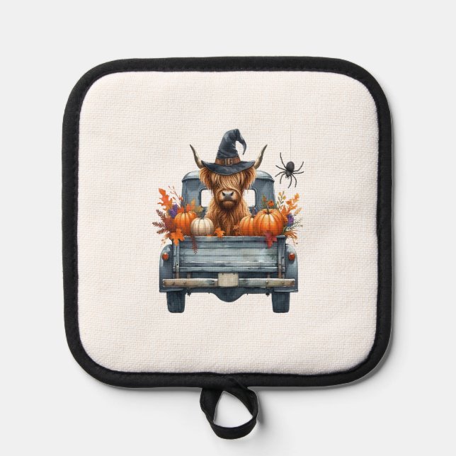 Highland Cow Halloween Fall Pot Holder (Front)