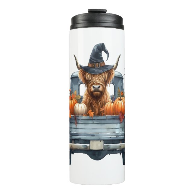 Highland Cow Halloween Fall Thermal Tumbler (Front)