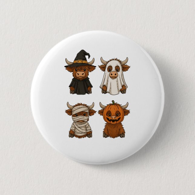 Highland Cow Halloween Funny Fall Spooky 2 Inch Round Button (Front)